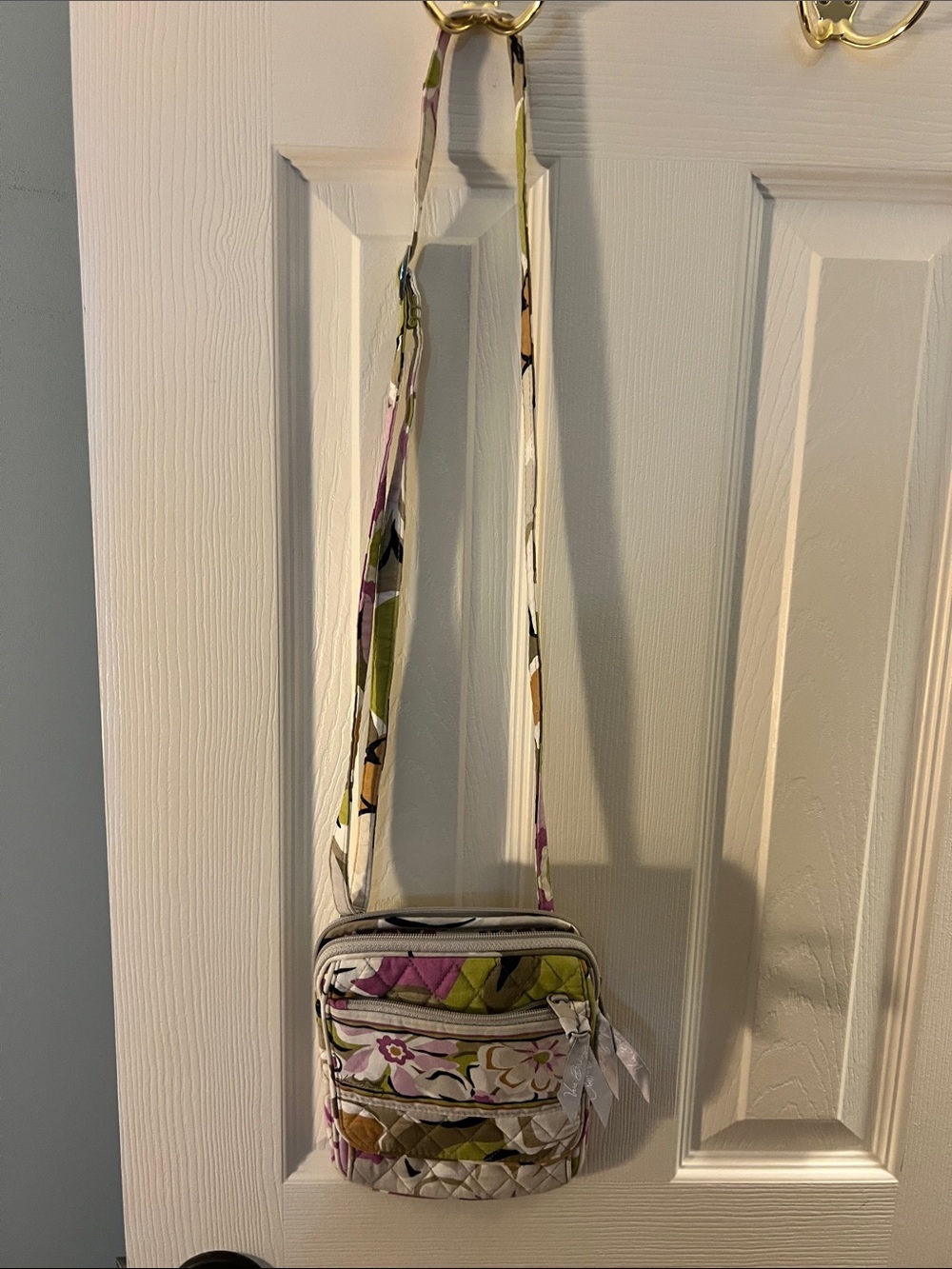 Vera Bradley Floral Quilted Crossbody in White, Pink & Green